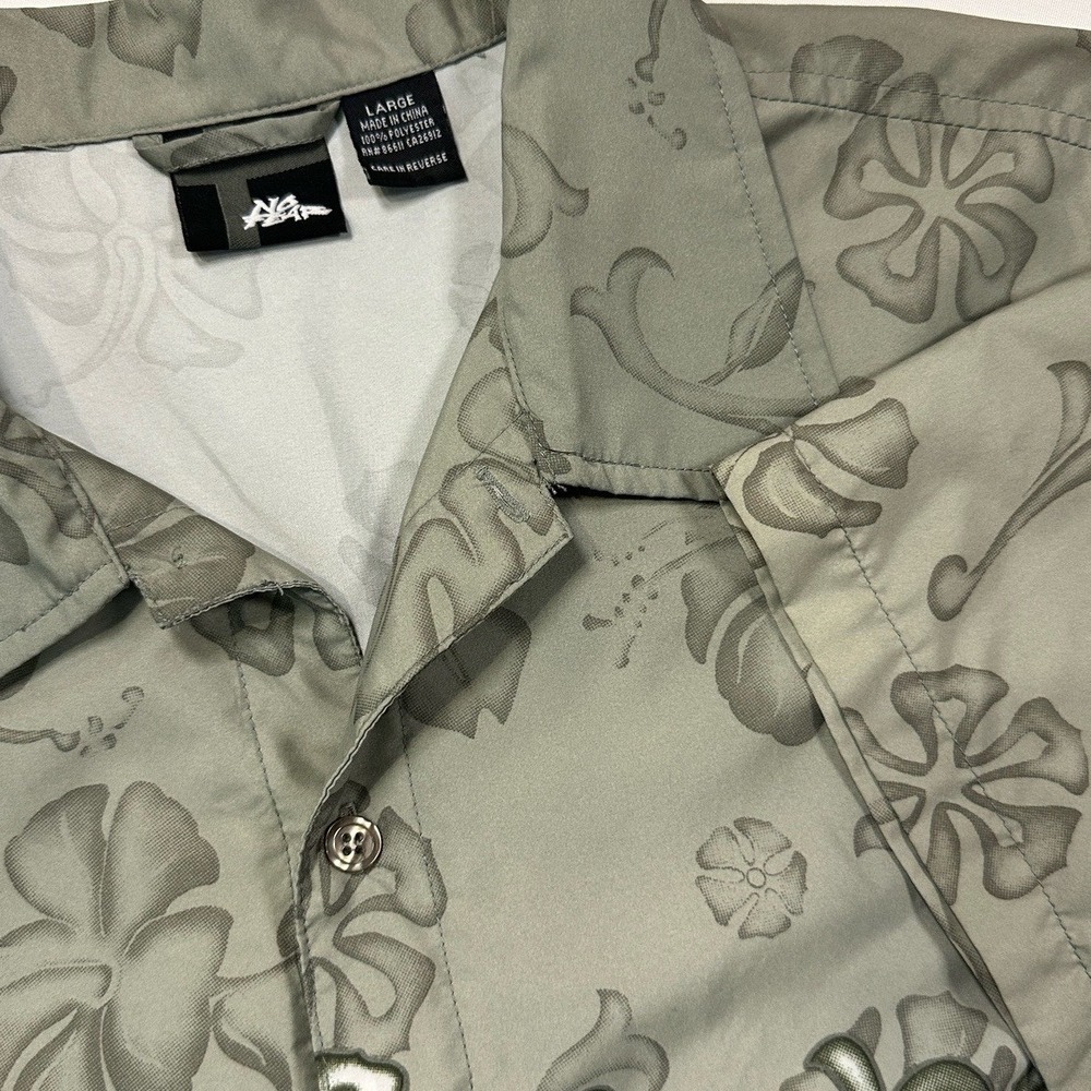 No Fear Button Down Shirt Mens Large‎ Olive Green Floral Ombre Fade Y2K